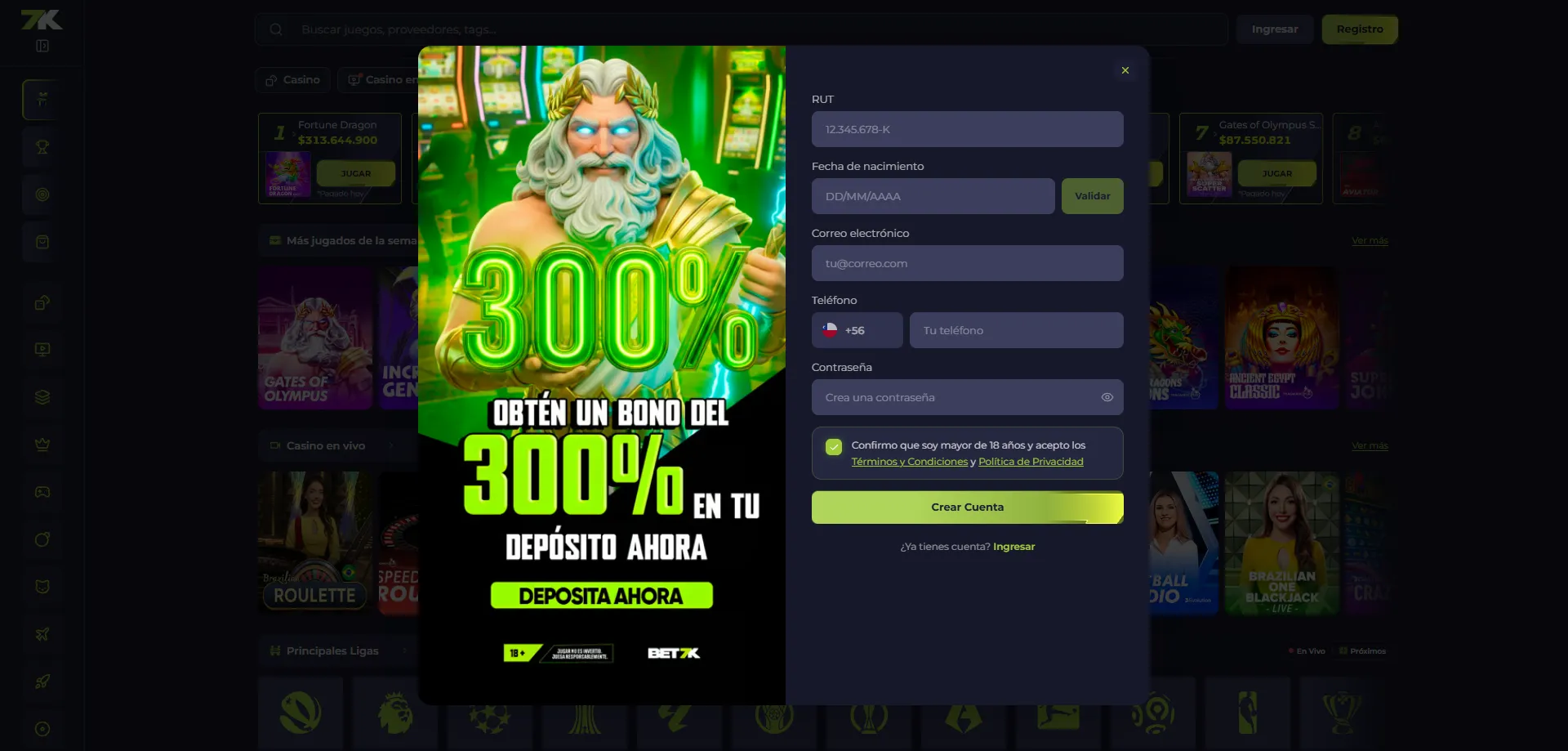 Proceso de registro en Bet7k Casino paso a paso
